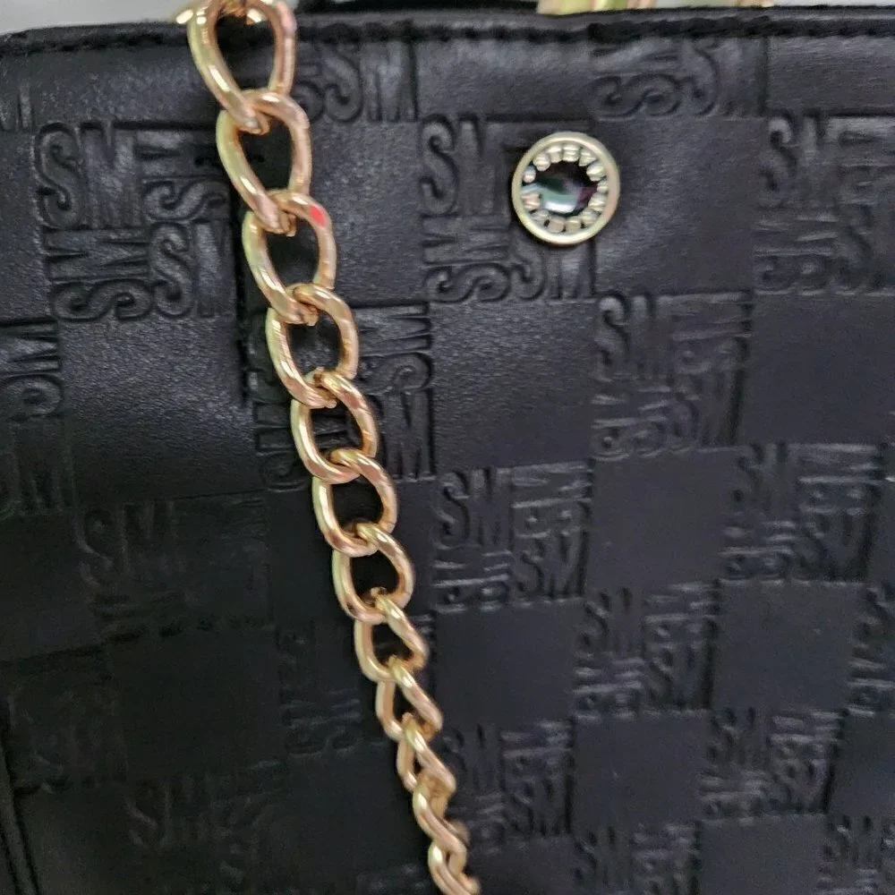 Steve Madden Bjeanne Black Faux Leather Tote Bag